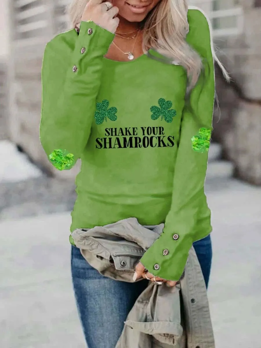 2024 St Patricks Day Shirt Long Sleeve Irish St Patty's Day Shirts Lucky Clover Shamrock Tunic Tee for Women