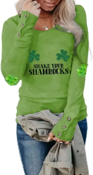 2024 St Patricks Day Shirt Long Sleeve Irish St Patty's Day Shirts Lucky Clover Shamrock Tunic Tee for Women