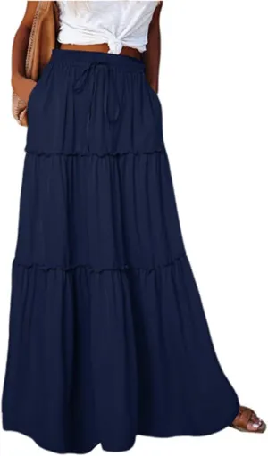 2025 Flowy Maxi Skirts for Women, Trendy Vacation Casual High Waisted Boho Long Skirt