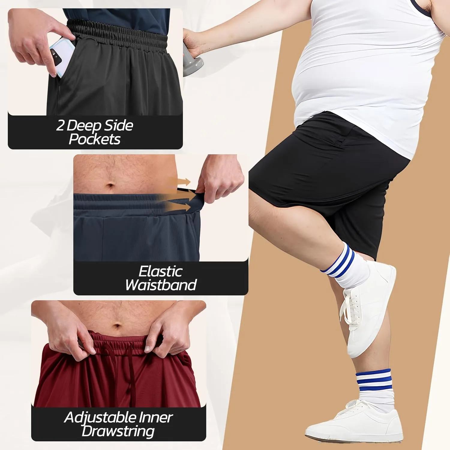 3 Pack Gym Basketball Mens Shorts - Quick Dry Black Workout Athletic Shorts with Pockets for Casual Running (S-6XL)