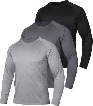 3 Pack Men Long Sleeve Shirts Moisture Wicking UPF Sun Protection Tee Quick Dry Workout T-Shirts Casual Running Shirt