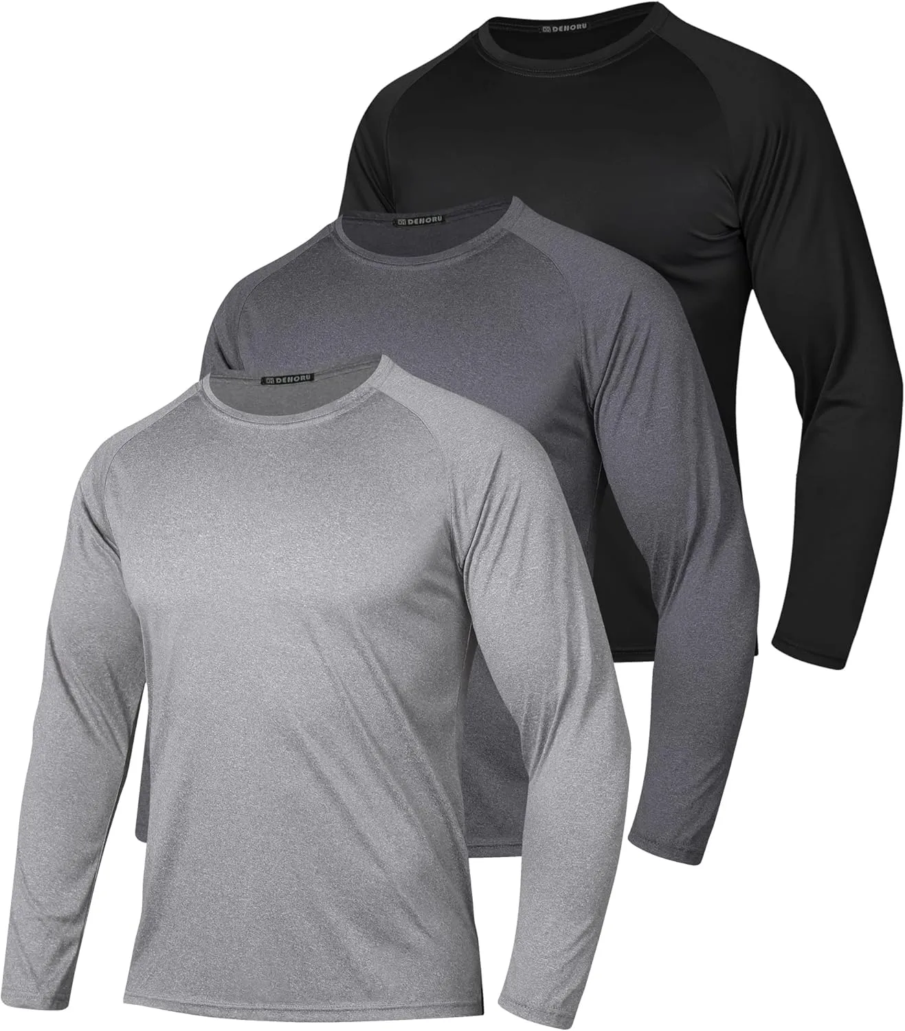 3 Pack Men Long Sleeve Shirts Moisture Wicking UPF Sun Protection Tee Quick Dry Workout T-Shirts Casual Running Shirt