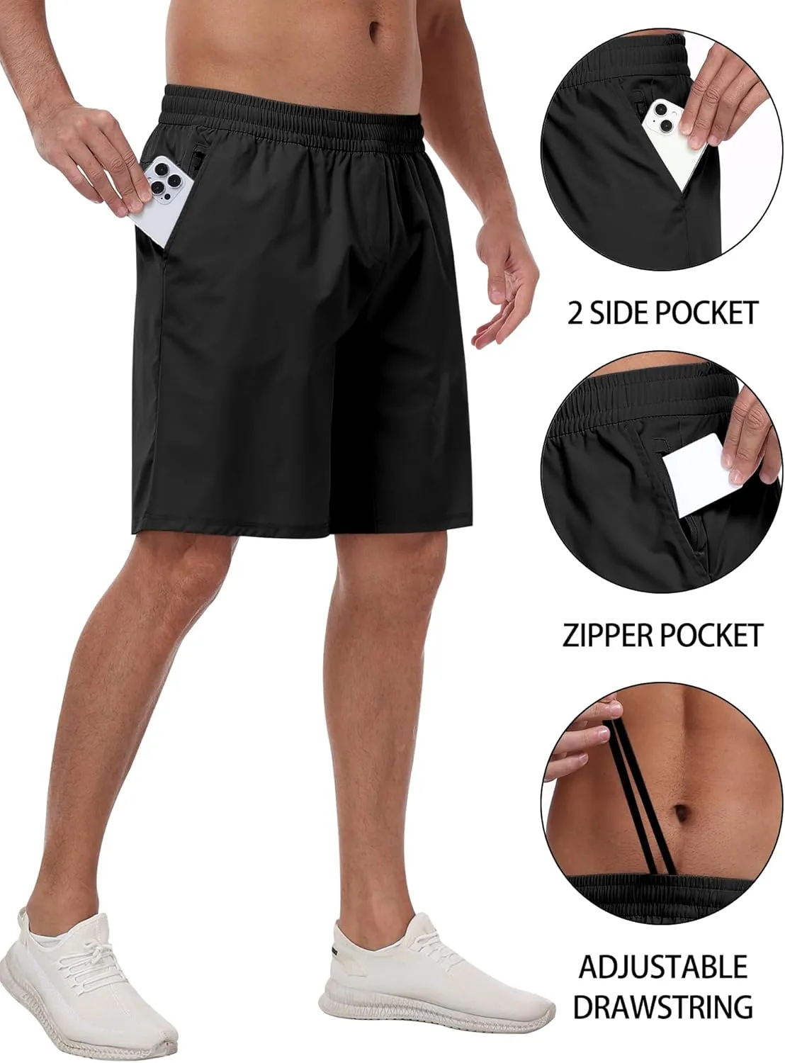 3 Pack Men's Athletic Running Shorts with Zipper Pockets,Quick Dry Gym Workout Basketball Hiking Shorts for Men