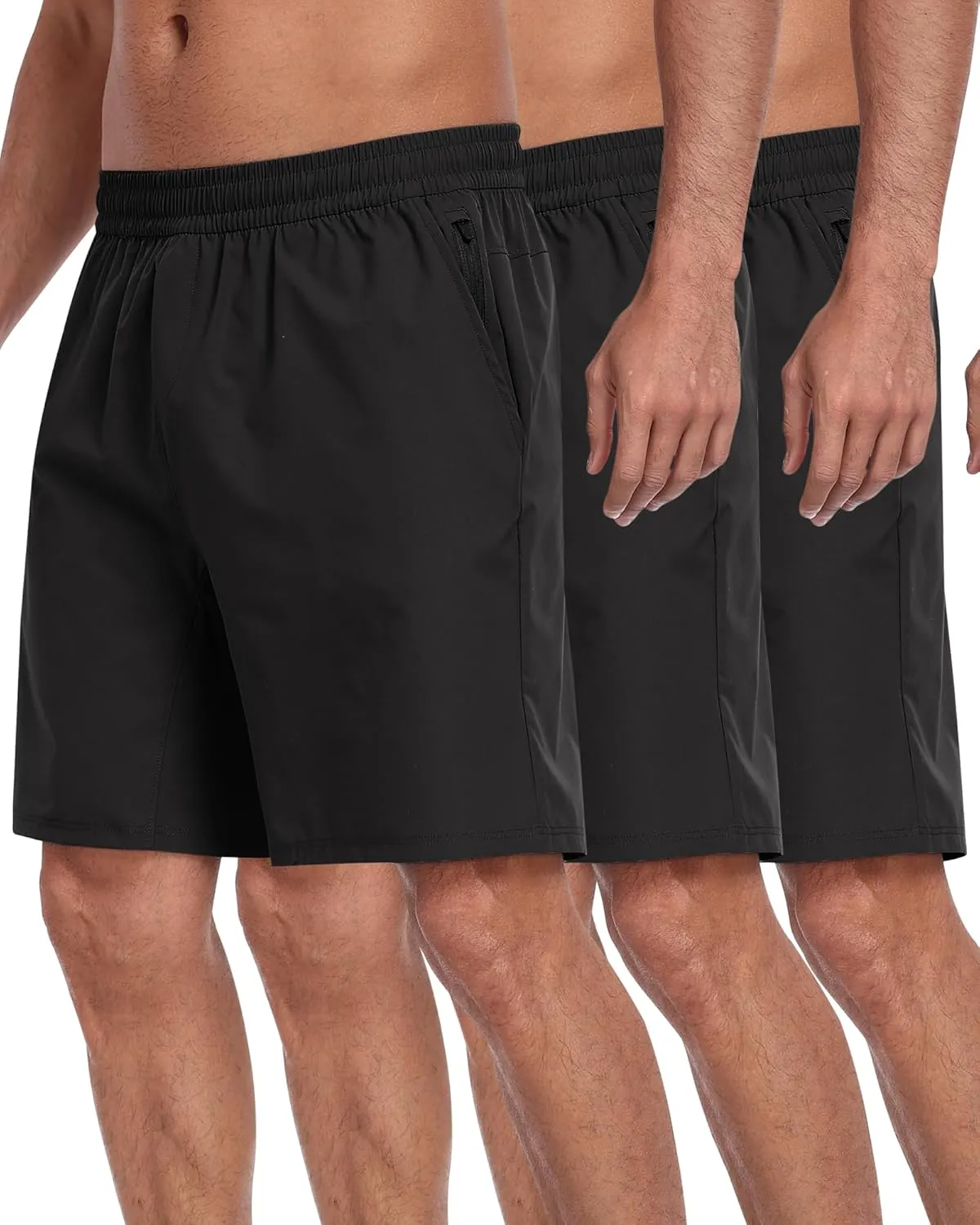 3 Pack Men's Athletic Running Shorts with Zipper Pockets,Quick Dry Gym Workout Basketball Hiking Shorts for Men