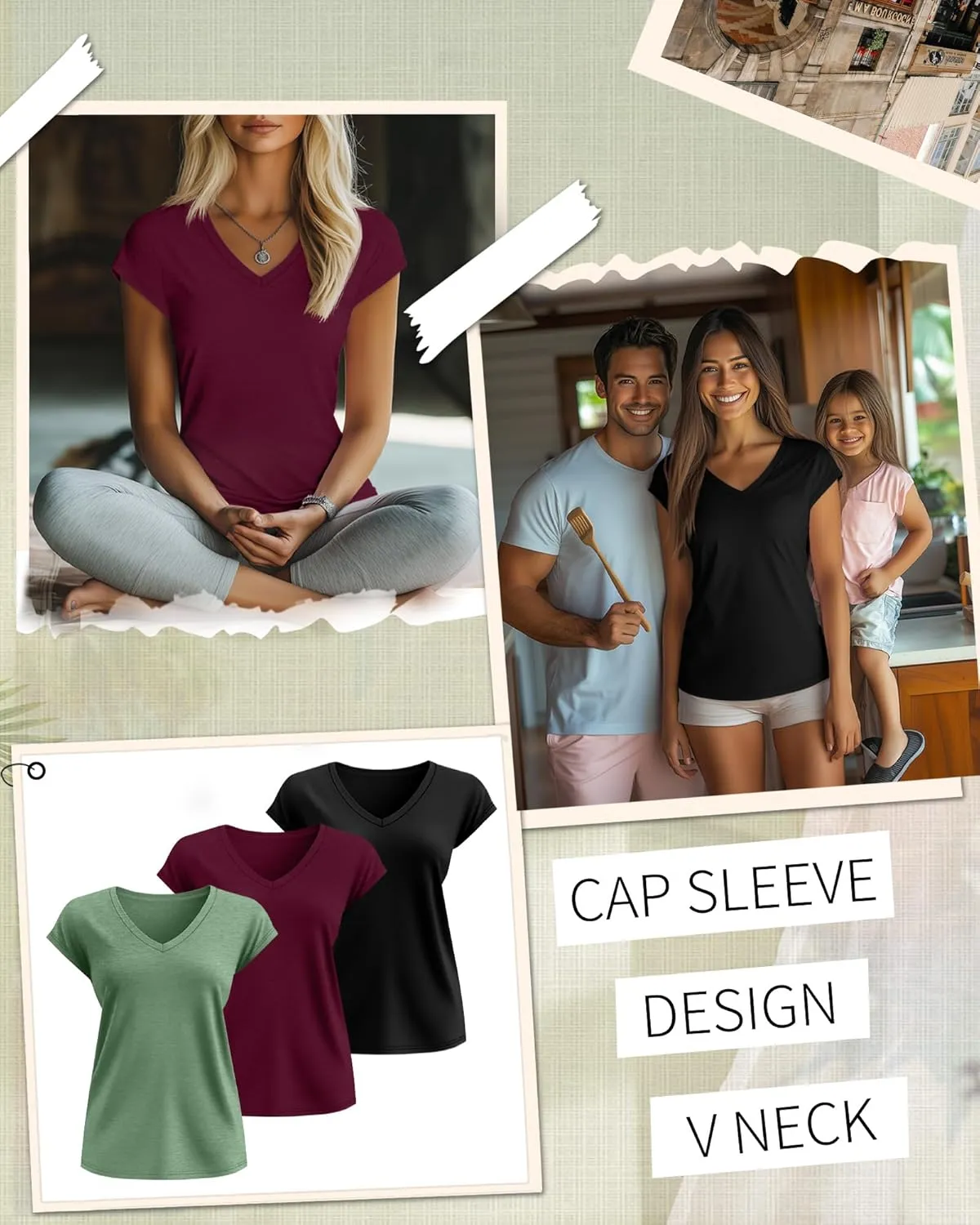 3 Pack Women's Cap Sleeve T Shirts Cotton V Neck Tops Loose Fit Tshirts Soft Basic Casual Summer Tee
