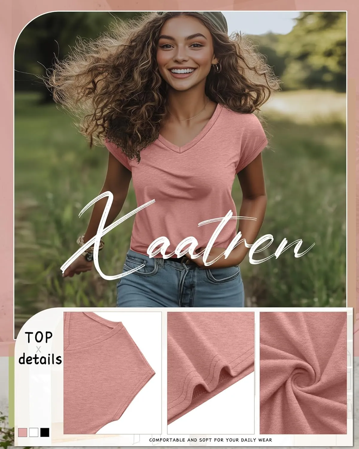 3 Pack Women's Cap Sleeve T Shirts Cotton V Neck Tops Loose Fit Tshirts Soft Basic Casual Summer Tee