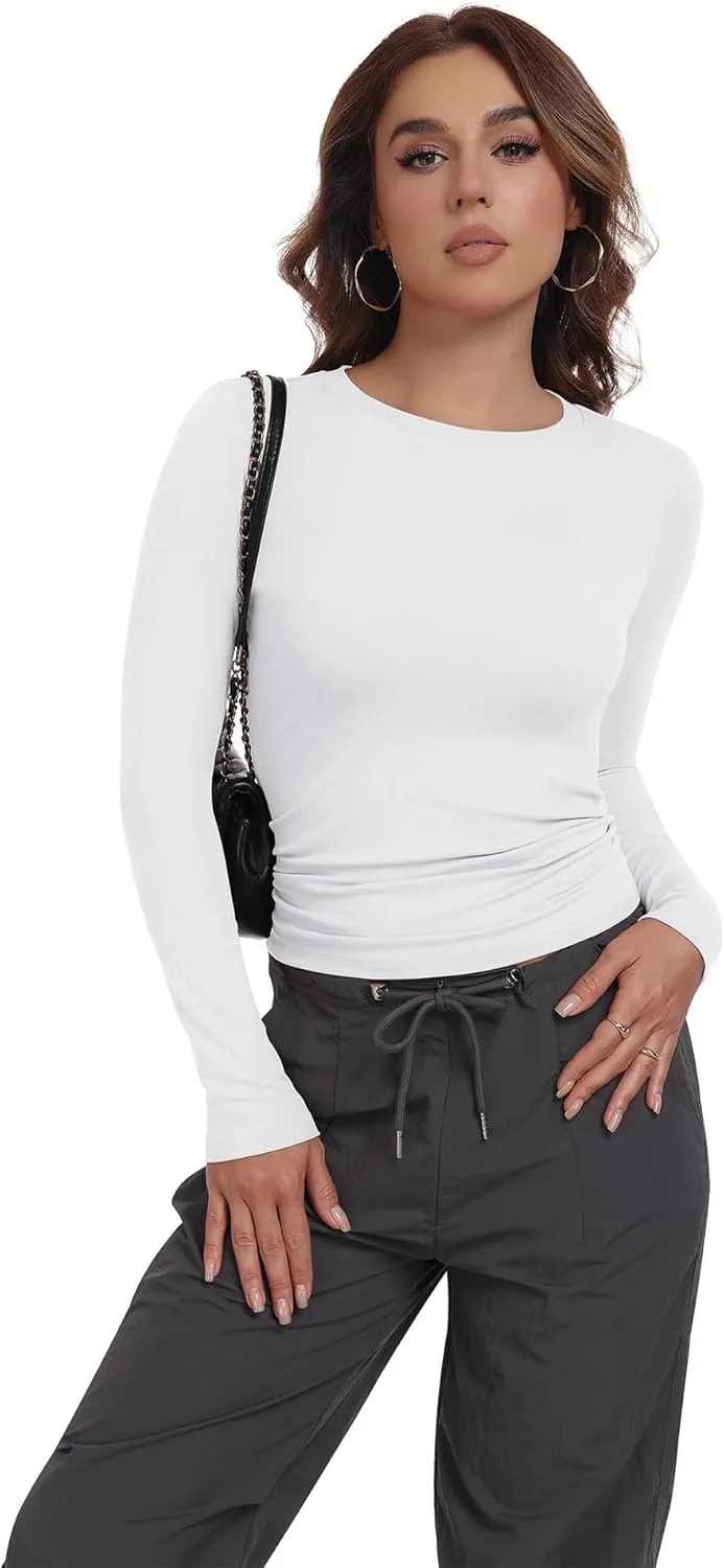 3 Pack Womens Long Sleeve Shirts Crew Neck Basic Stretchy Fitted Y2K Tops Going Out Fashion Clothes