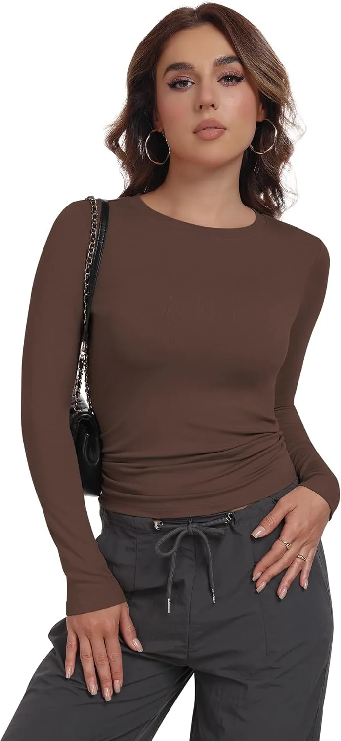 3 Pack Womens Long Sleeve Shirts Crew Neck Basic Stretchy Fitted Y2K Tops Going Out Fashion Clothes