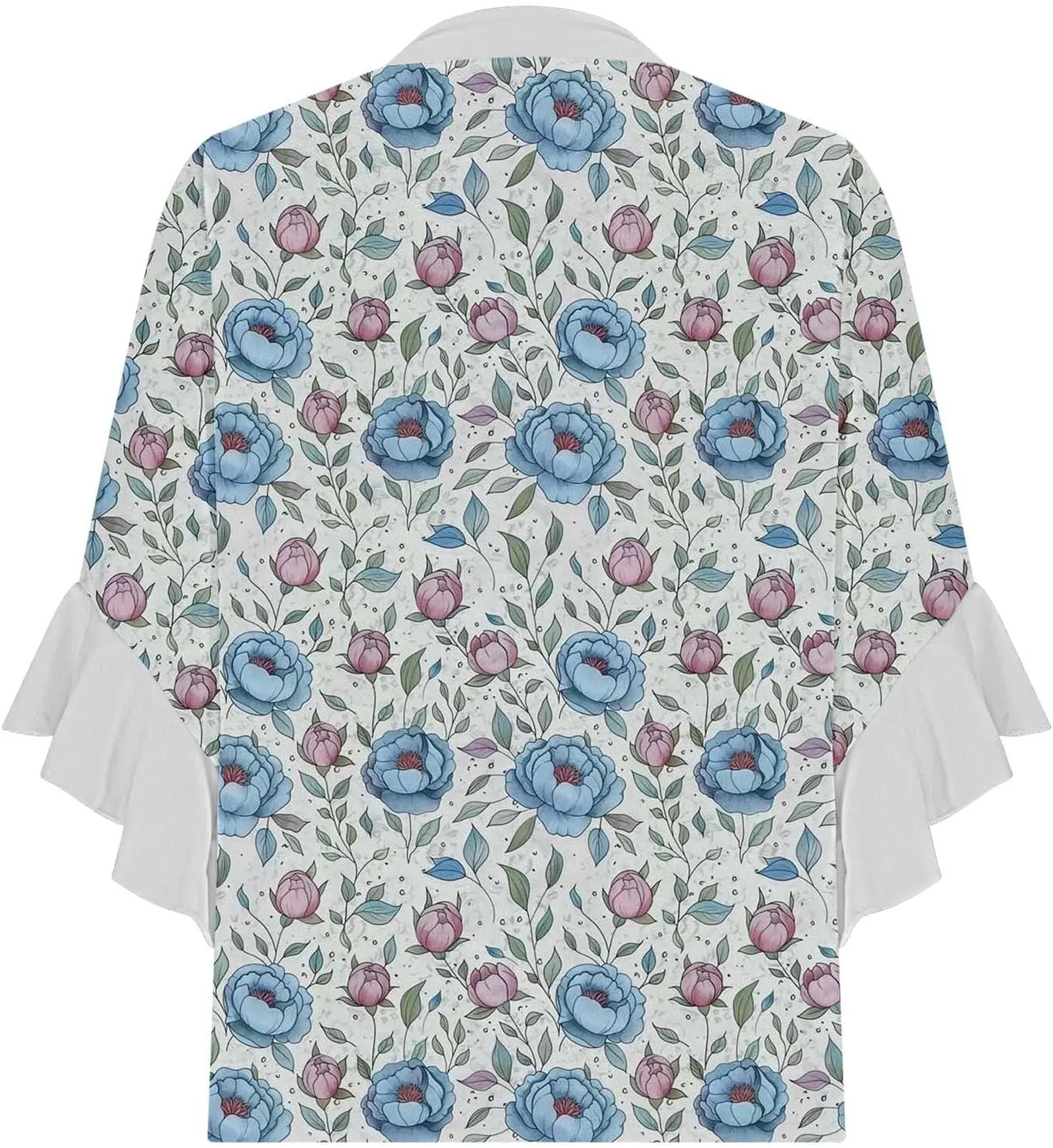 3/4 Sleeve Tops for Women Ruffle Sleeve Blouses Dressy Oversized Shirts Button V Neck Flowy Tunic Tops Retro Floral Tee