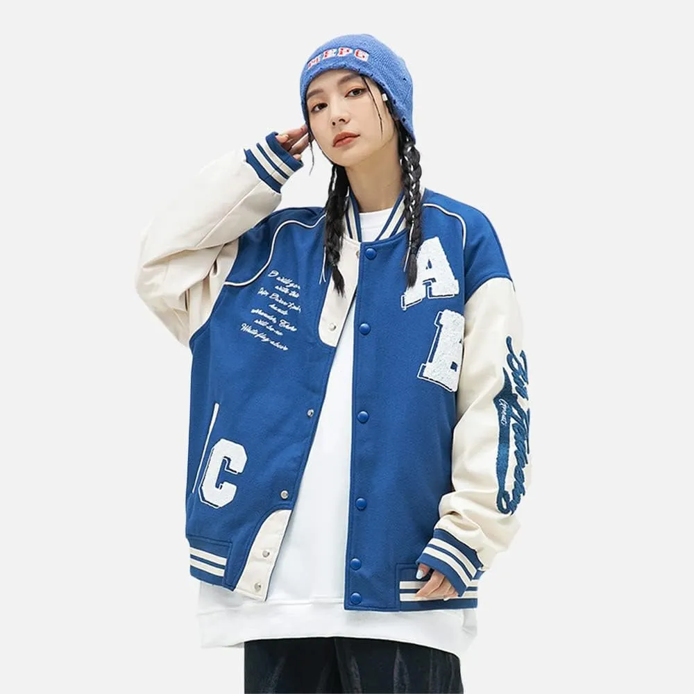Aelfric Eden Men's Letter Print Varsity Jacket Vintage Graphic Baseball Jacket Unisex Coats Streetwear