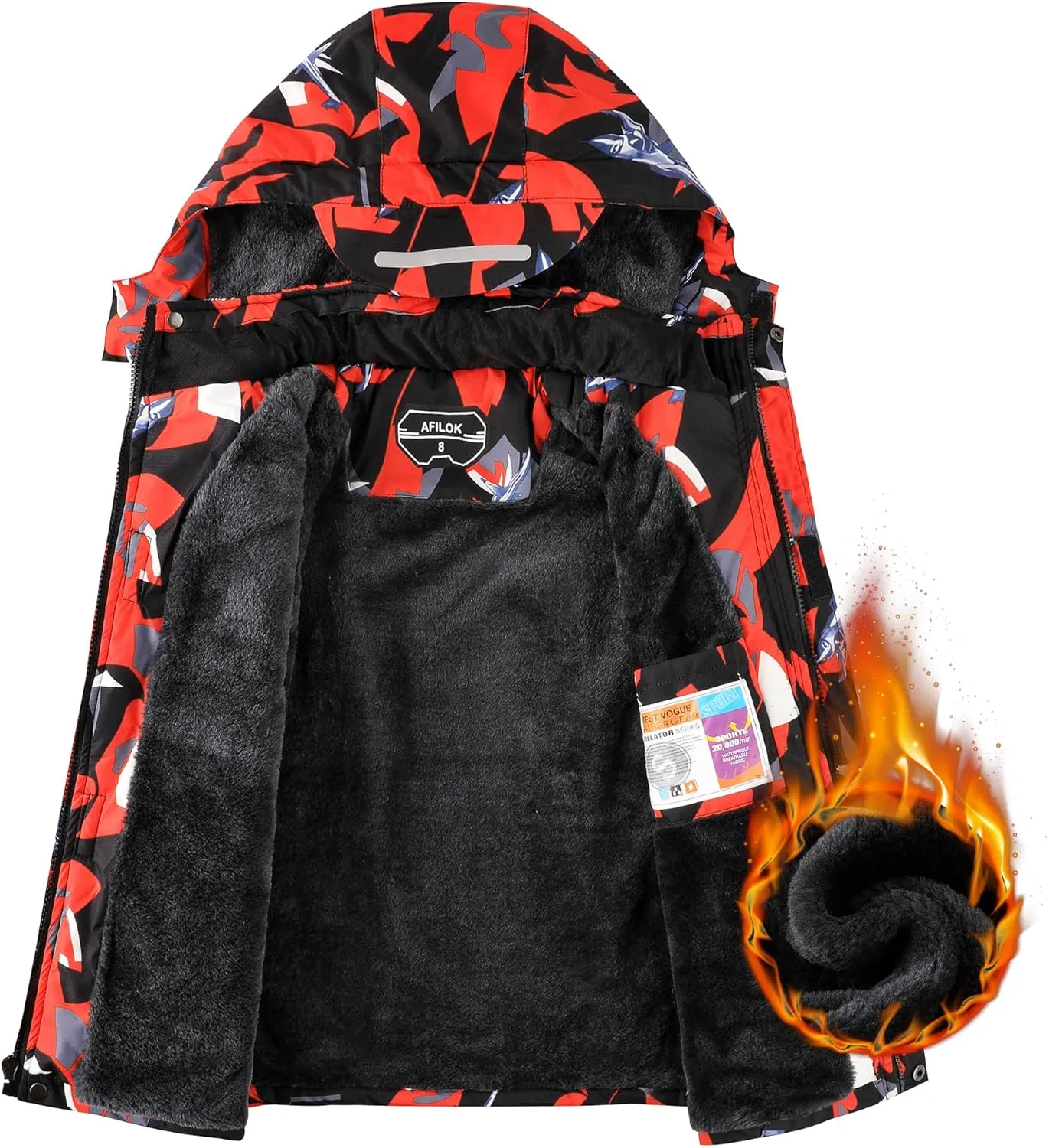 AFILOK Boy's Ski Jacket Waterproof Breathable Kids Fleece Lined Windproof Hooded Snowboard Coats
