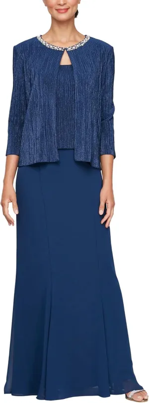 Alex Evenings Women's Plus Size Long Scoop Mock Gown with Embellished Neck Jacket, Wedding Guest, Formal Event Dress