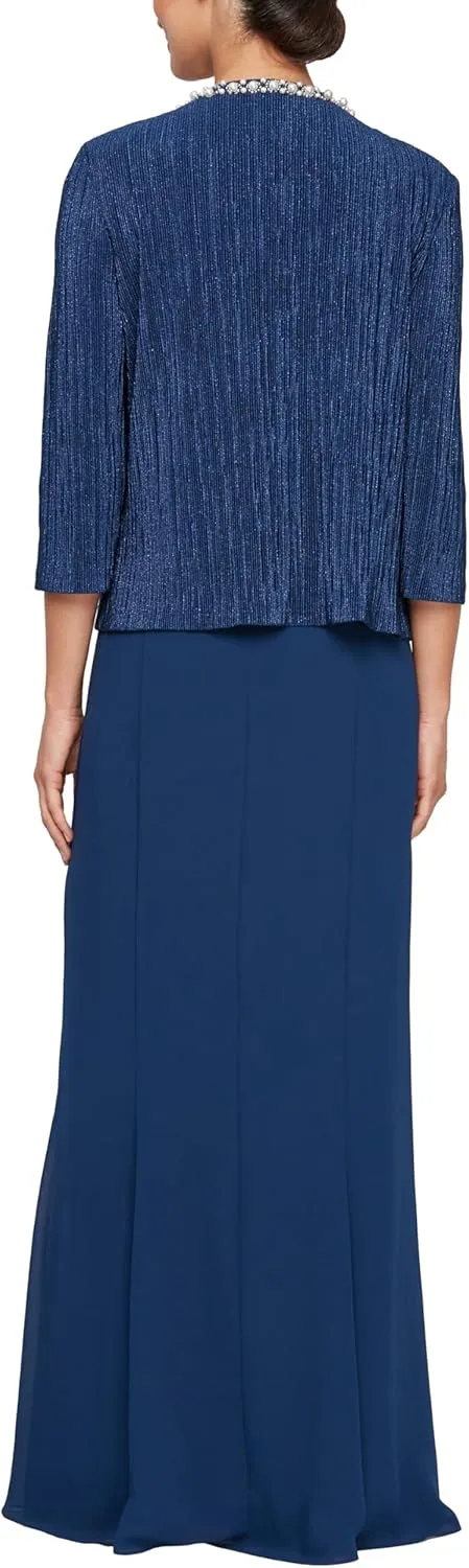 Alex Evenings Women's Plus Size Long Scoop Mock Gown with Embellished Neck Jacket, Wedding Guest, Formal Event Dress