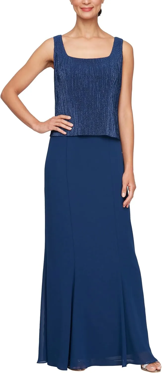 Alex Evenings Women's Plus Size Long Scoop Mock Gown with Embellished Neck Jacket, Wedding Guest, Formal Event Dress