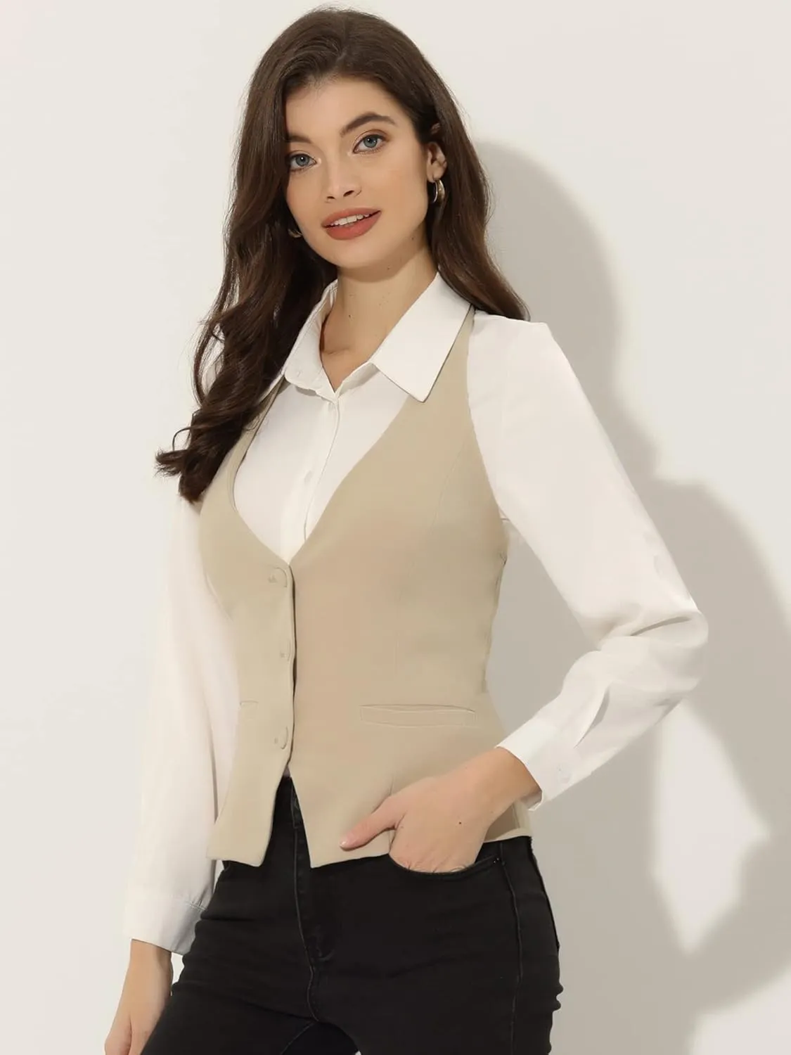 Allegra K Women's Waistcoat Halter Neck Vintage Sleeveless Button Down Dressy Suit Vest Jacket