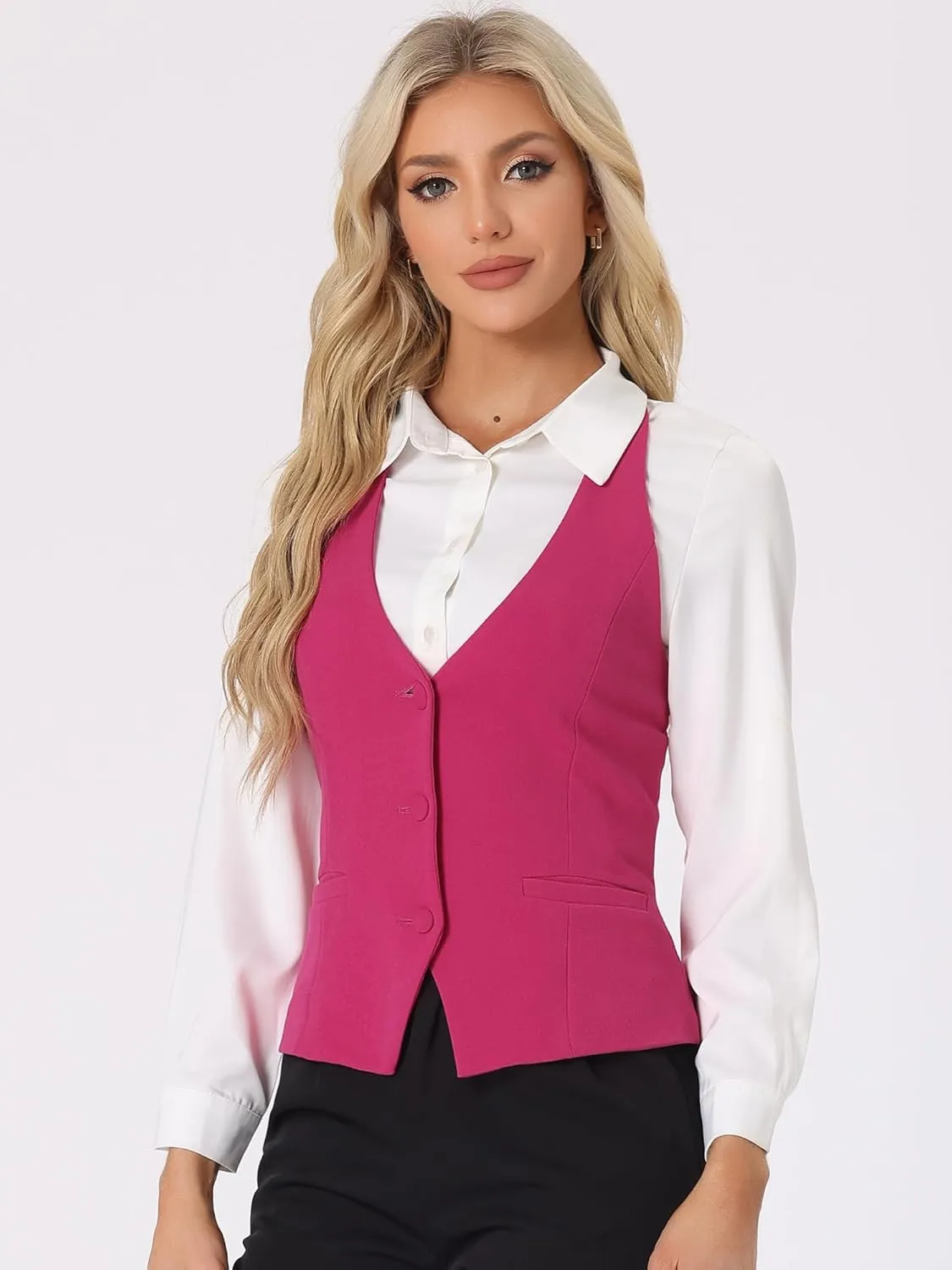 Allegra K Women's Waistcoat Halter Neck Vintage Sleeveless Button Down Dressy Suit Vest Jacket