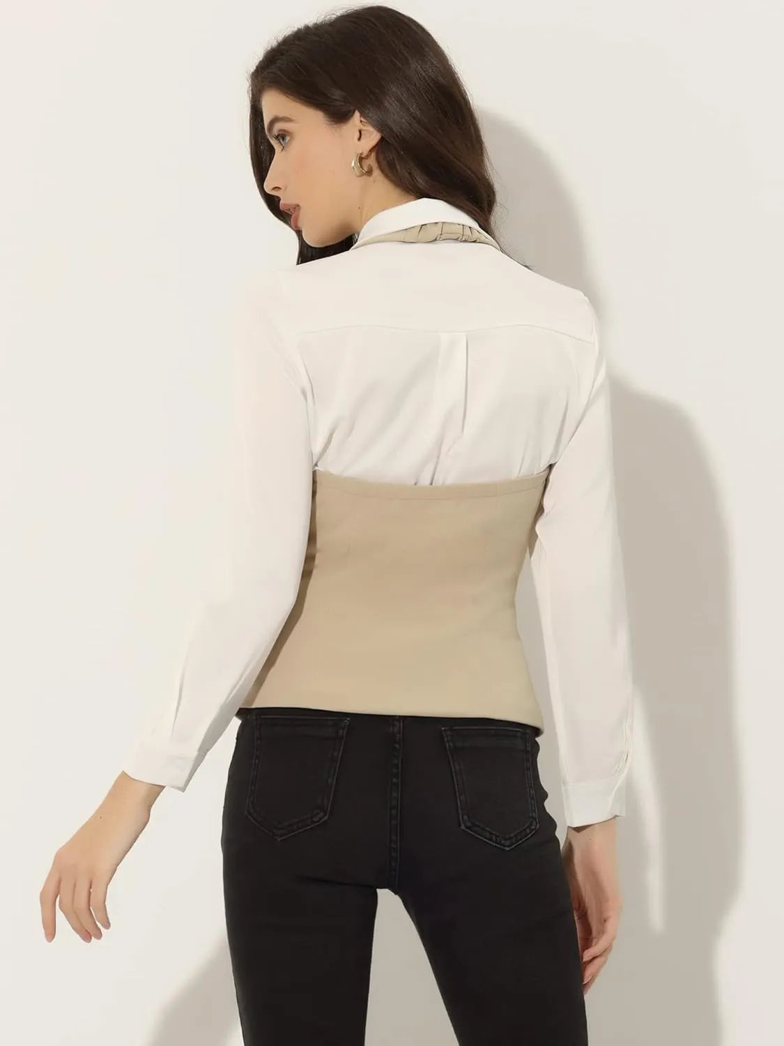 Allegra K Women's Waistcoat Halter Neck Vintage Sleeveless Button Down Dressy Suit Vest Jacket