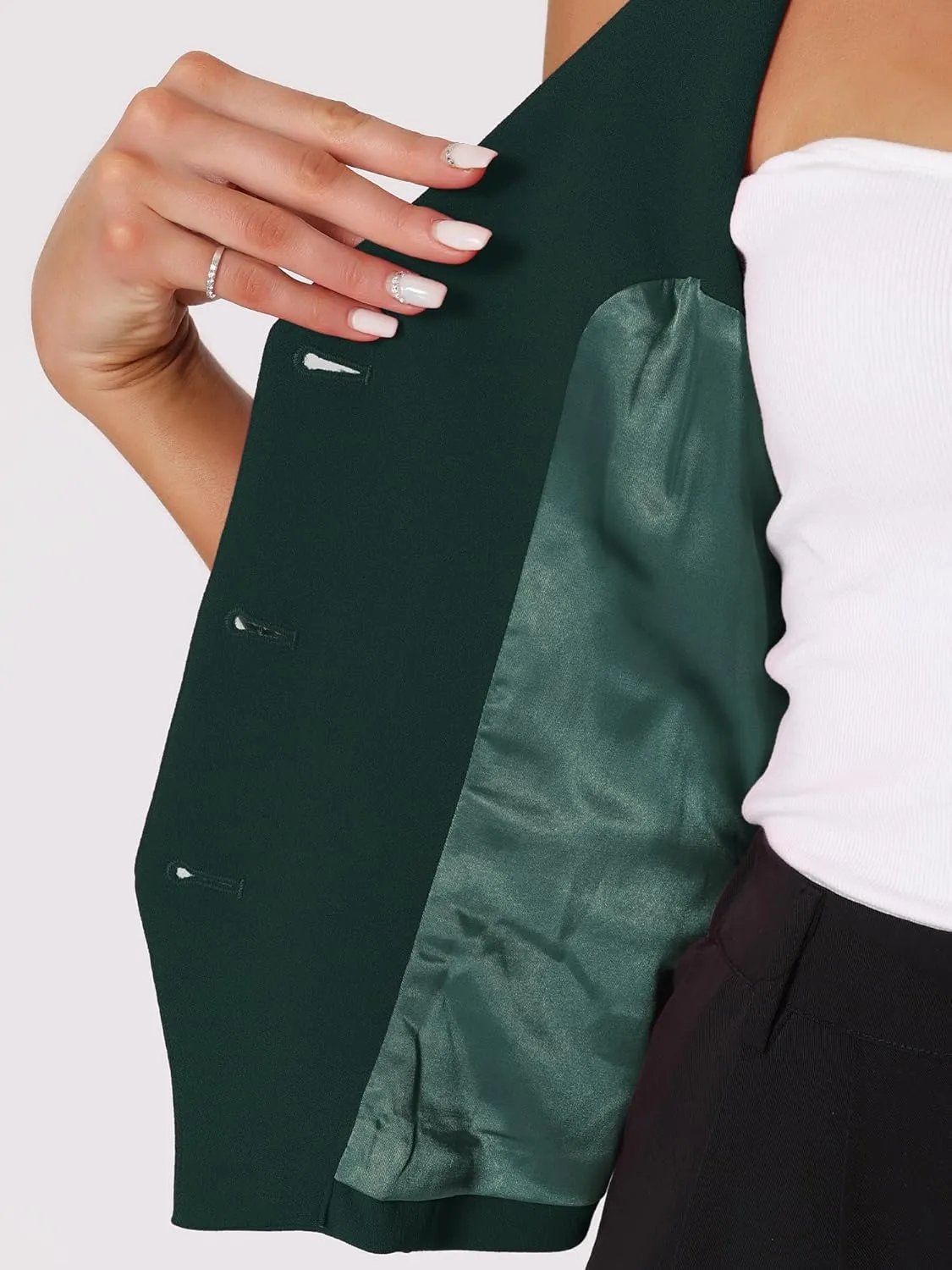 Allegra K Women's Waistcoat Halter Neck Vintage Sleeveless Button Down Dressy Suit Vest Jacket