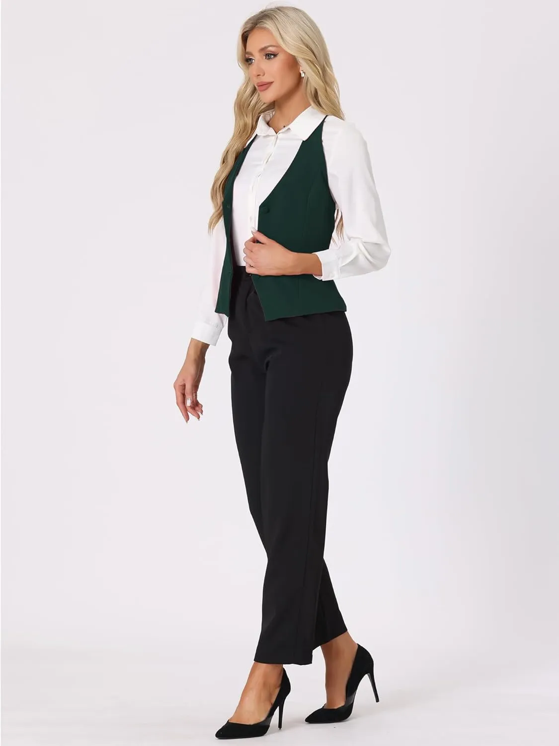 Allegra K Women's Waistcoat Halter Neck Vintage Sleeveless Button Down Dressy Suit Vest Jacket