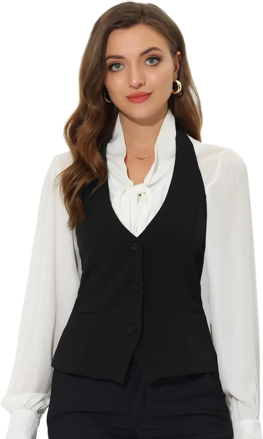 Allegra K Women's Waistcoat Halter Neck Vintage Sleeveless Button Down Dressy Suit Vest Jacket