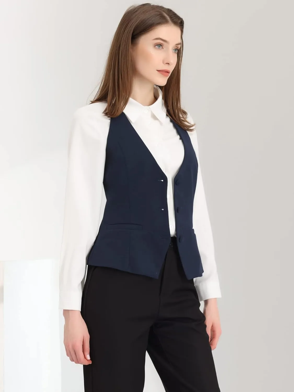 Allegra K Women's Waistcoat Halter Neck Vintage Sleeveless Button Down Dressy Suit Vest Jacket