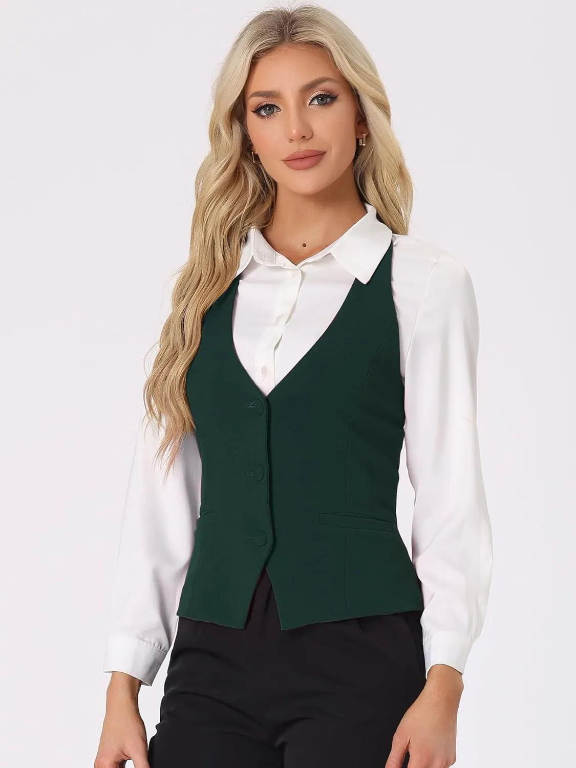 Allegra K Women's Waistcoat Halter Neck Vintage Sleeveless Button Down Dressy Suit Vest Jacket