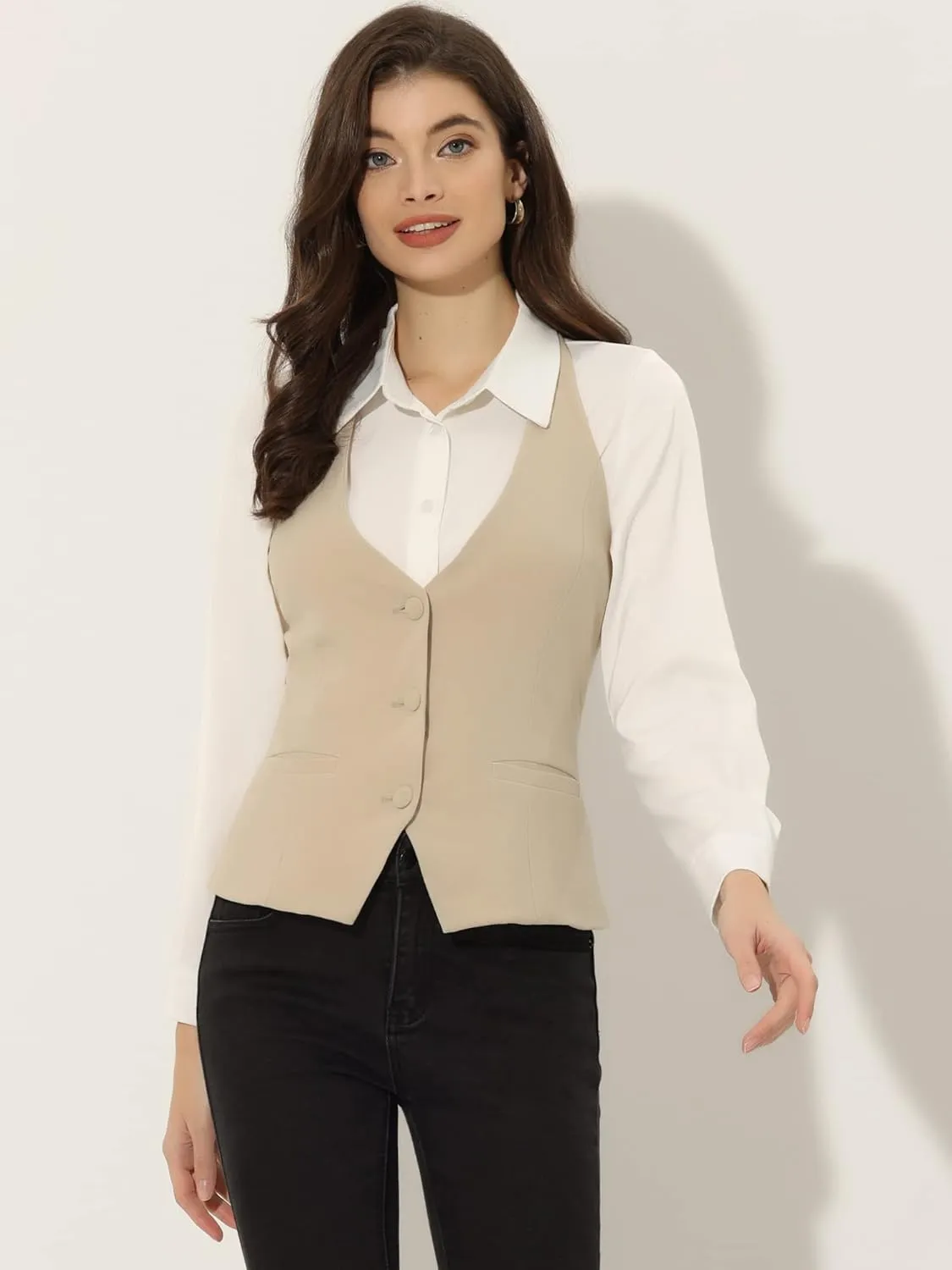 Allegra K Women's Waistcoat Halter Neck Vintage Sleeveless Button Down Dressy Suit Vest Jacket