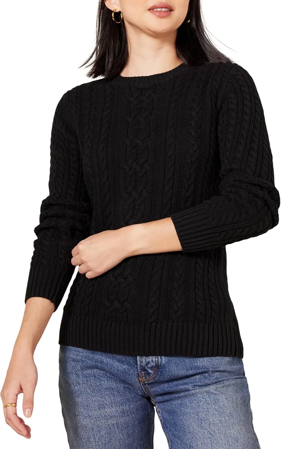 Amazon Essentials Women's Fisherman Cable Long-Sleeve Crewneck Sweater (Available in Plus Size)