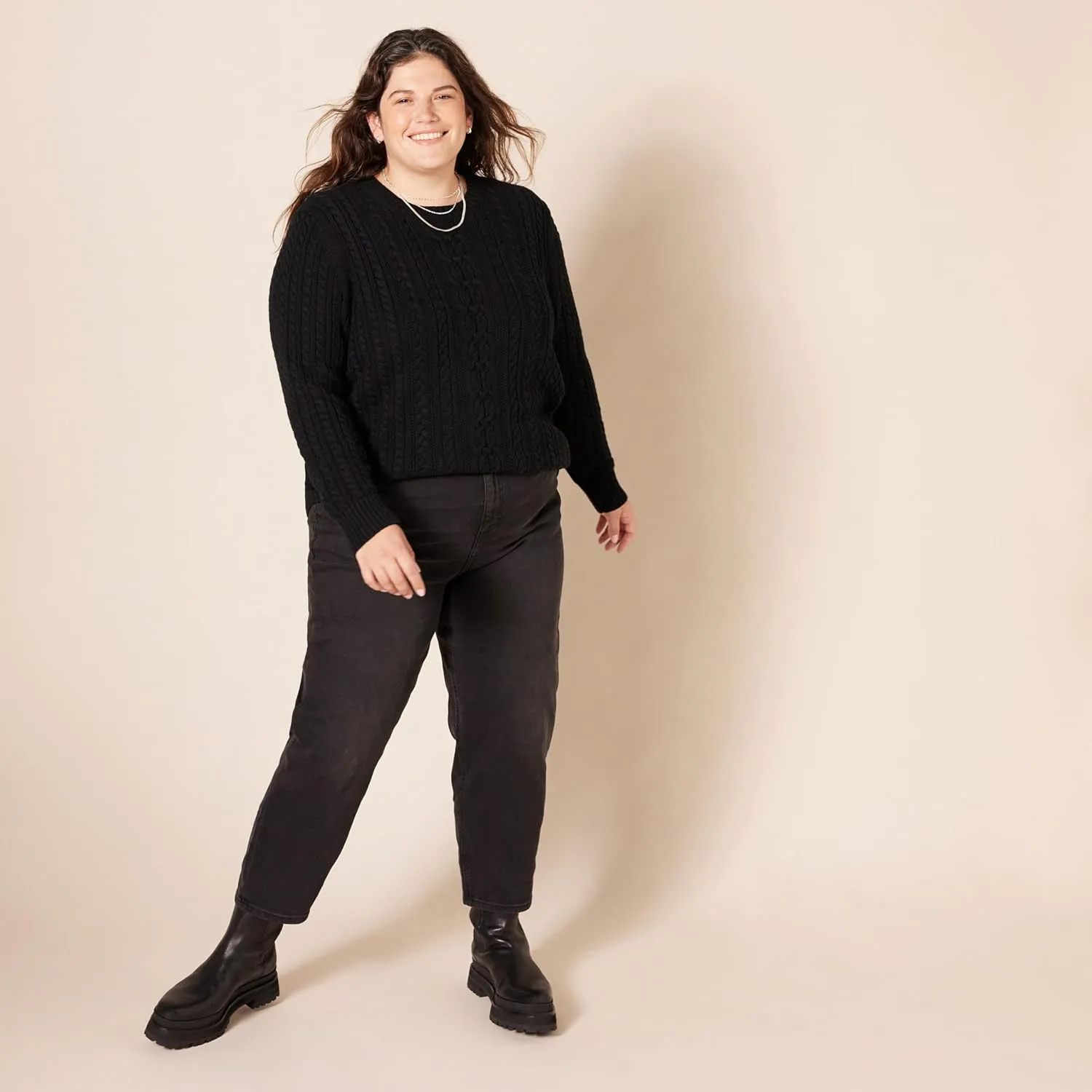 Amazon Essentials Women's Fisherman Cable Long-Sleeve Crewneck Sweater (Available in Plus Size)