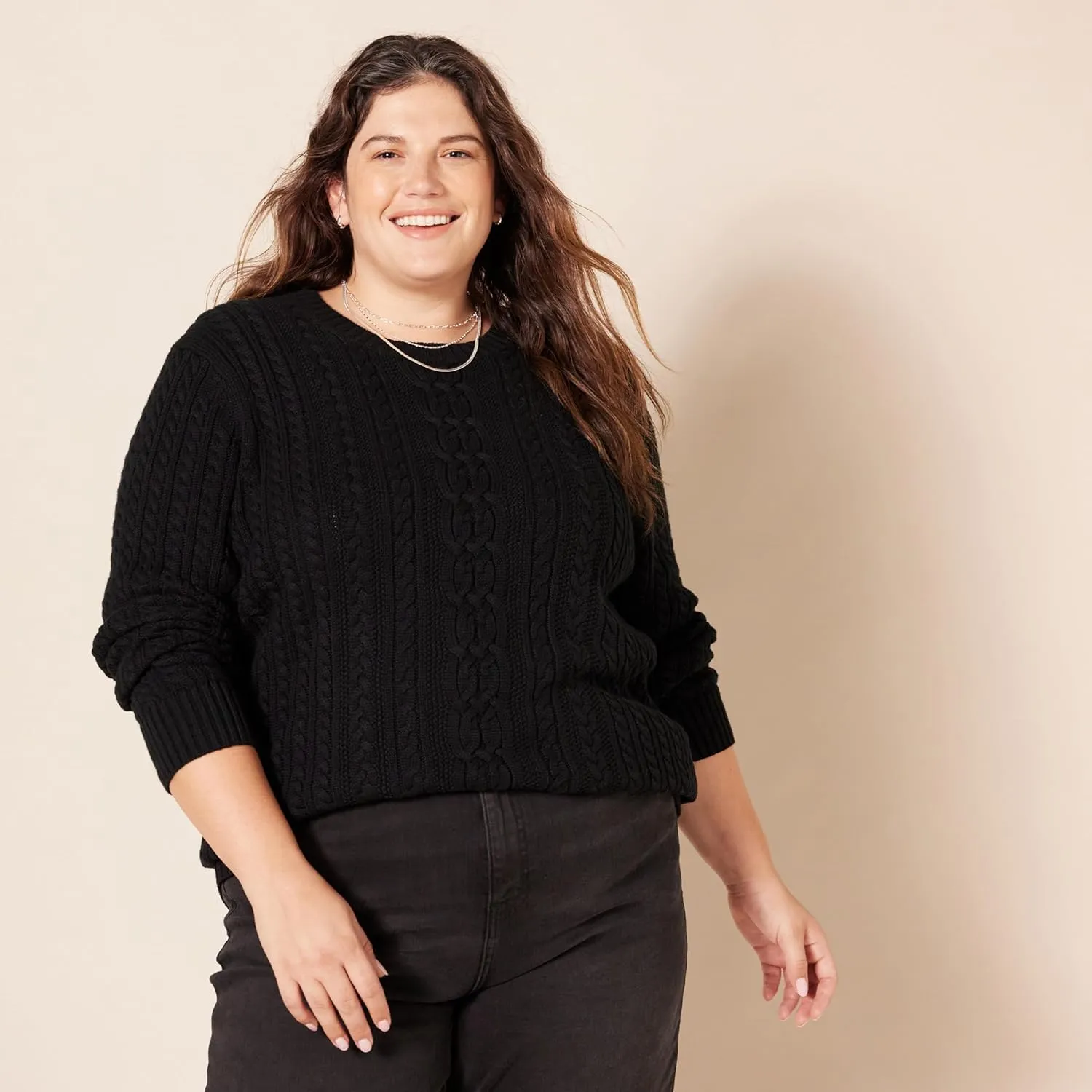 Amazon Essentials Women's Fisherman Cable Long-Sleeve Crewneck Sweater (Available in Plus Size)