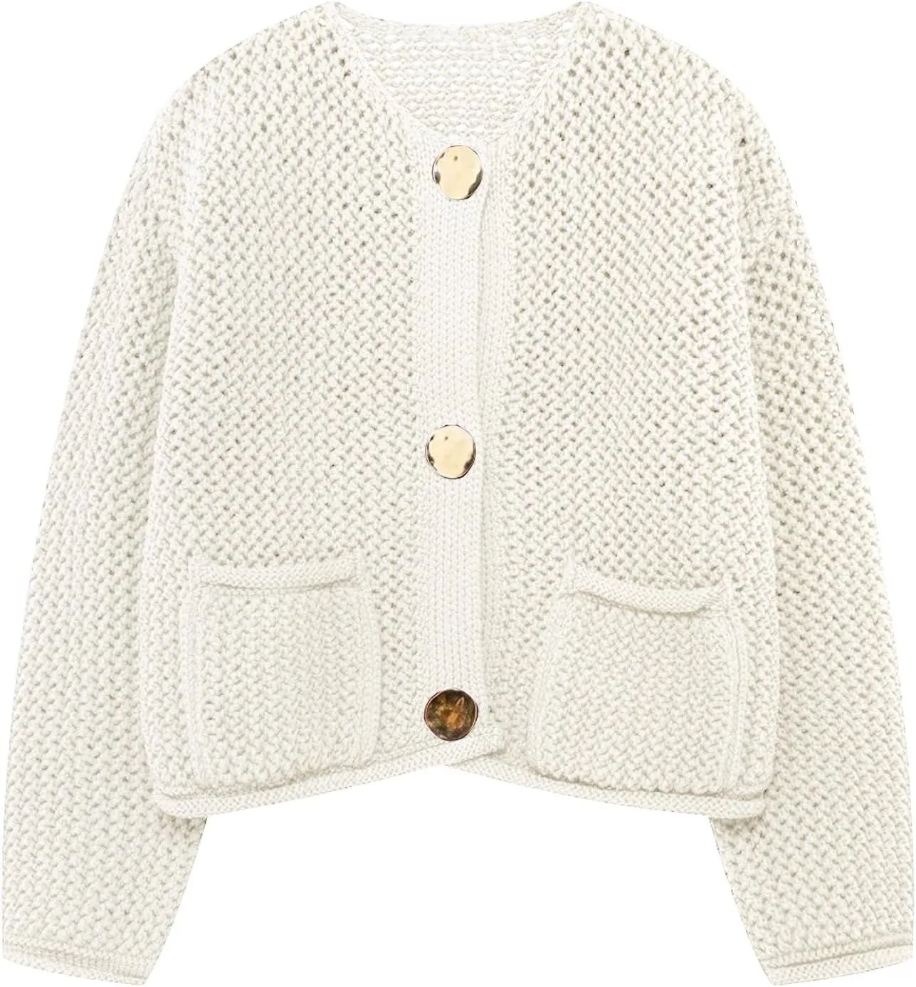 Arssm Womens Cardigan Sweaters 2024 V Neck Long Sleeve Sweater Button Down Knit Sweater Top with Pockets