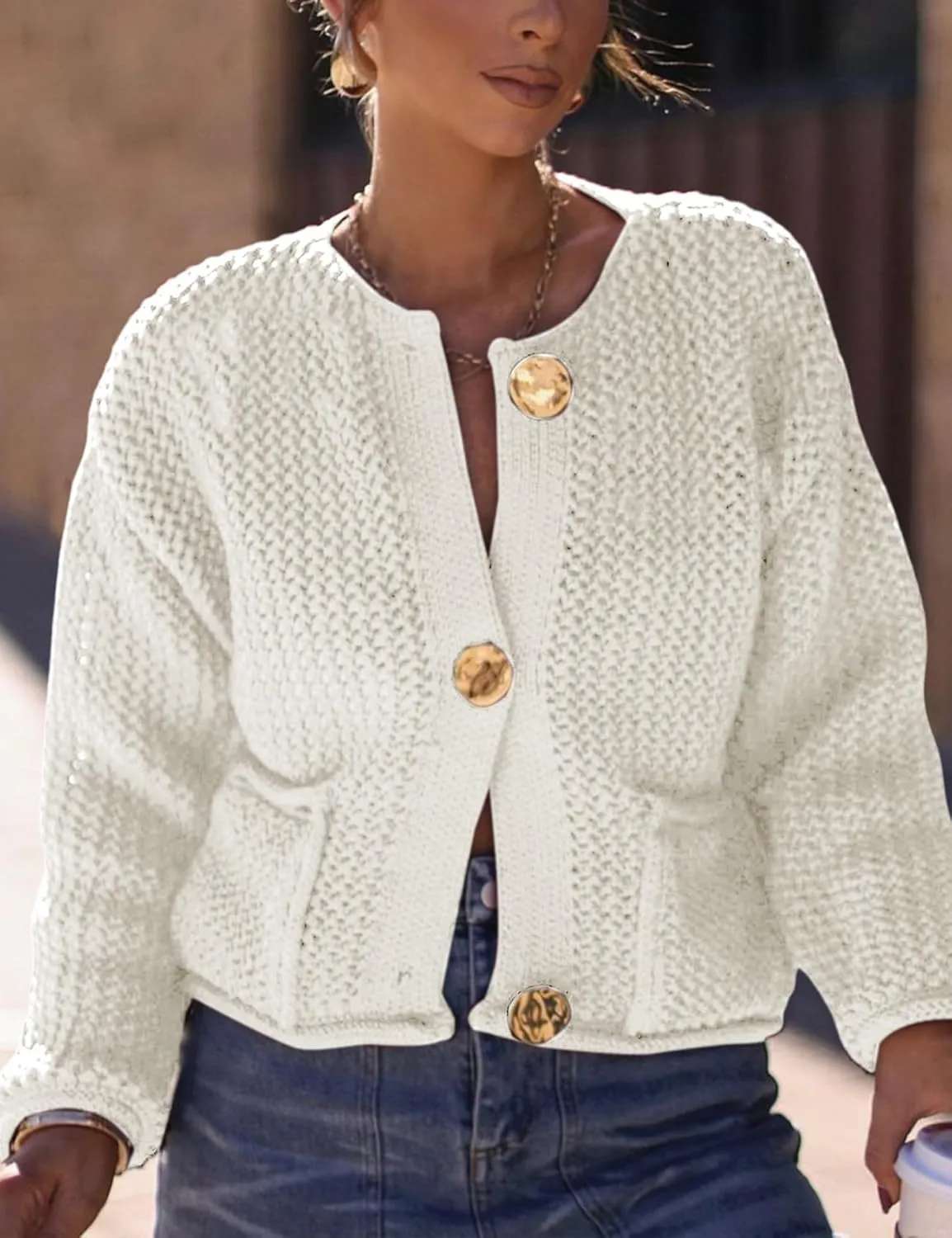 Arssm Womens Cardigan Sweaters 2024 V Neck Long Sleeve Sweater Button Down Knit Sweater Top with Pockets