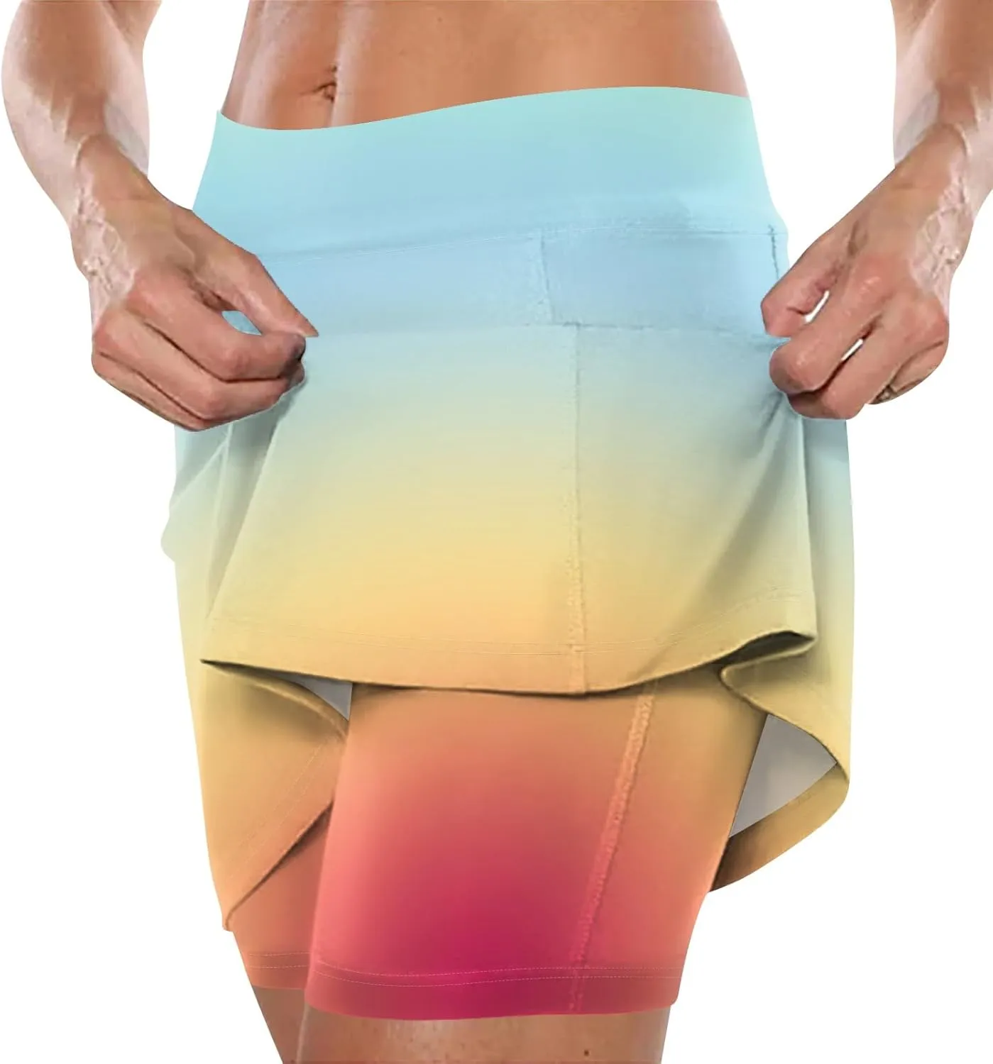 Athletic Skorts for Woman Hight Waist Solid/Gradient Skirts Elastic Tennis Yoga Shorts Tummy Control Skinny Joggers