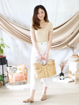 Austin Scoop-back Sleeved Bodysuit in Beige