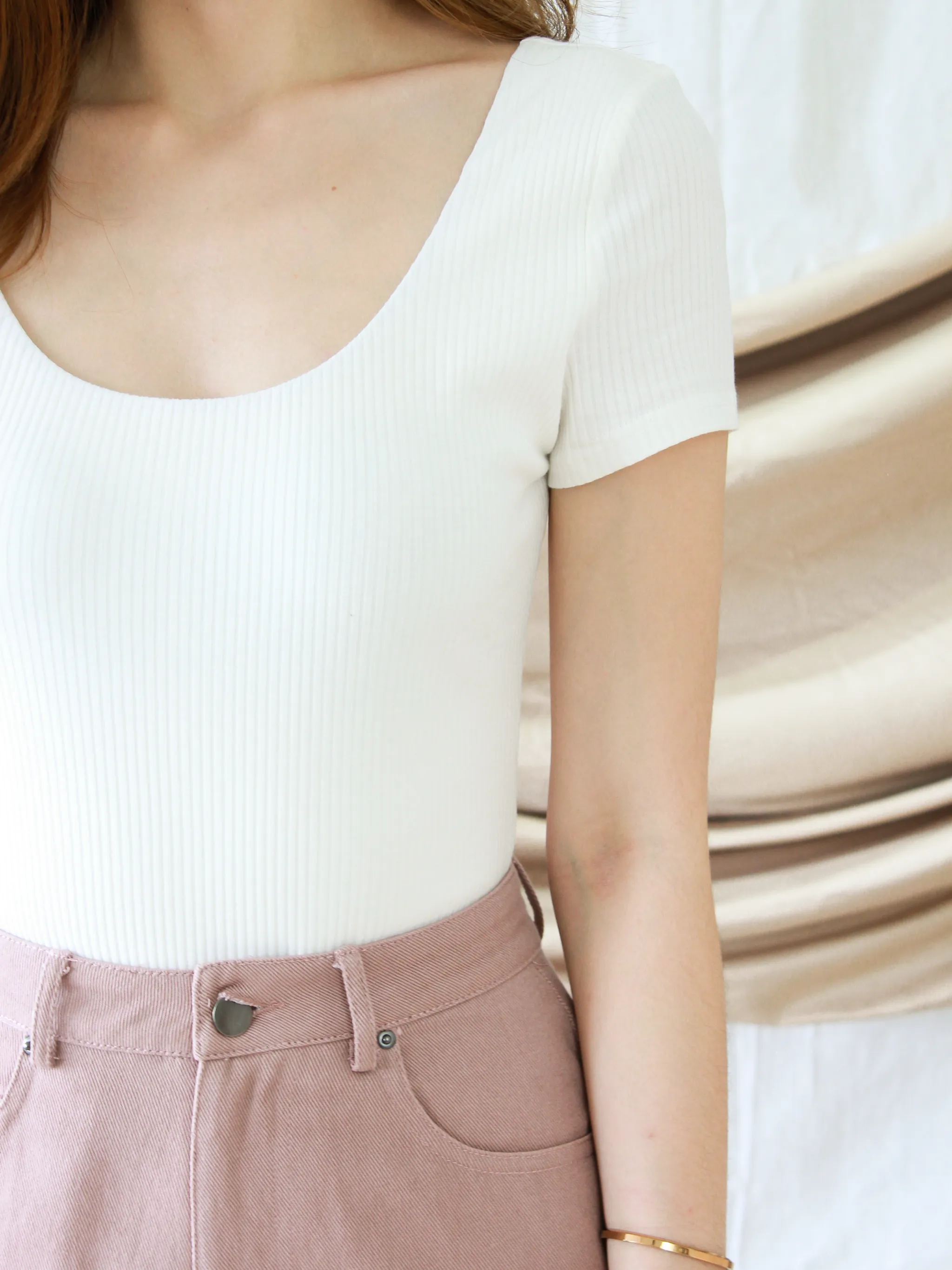 Austin Scoop-back Sleeved Bodysuit in White