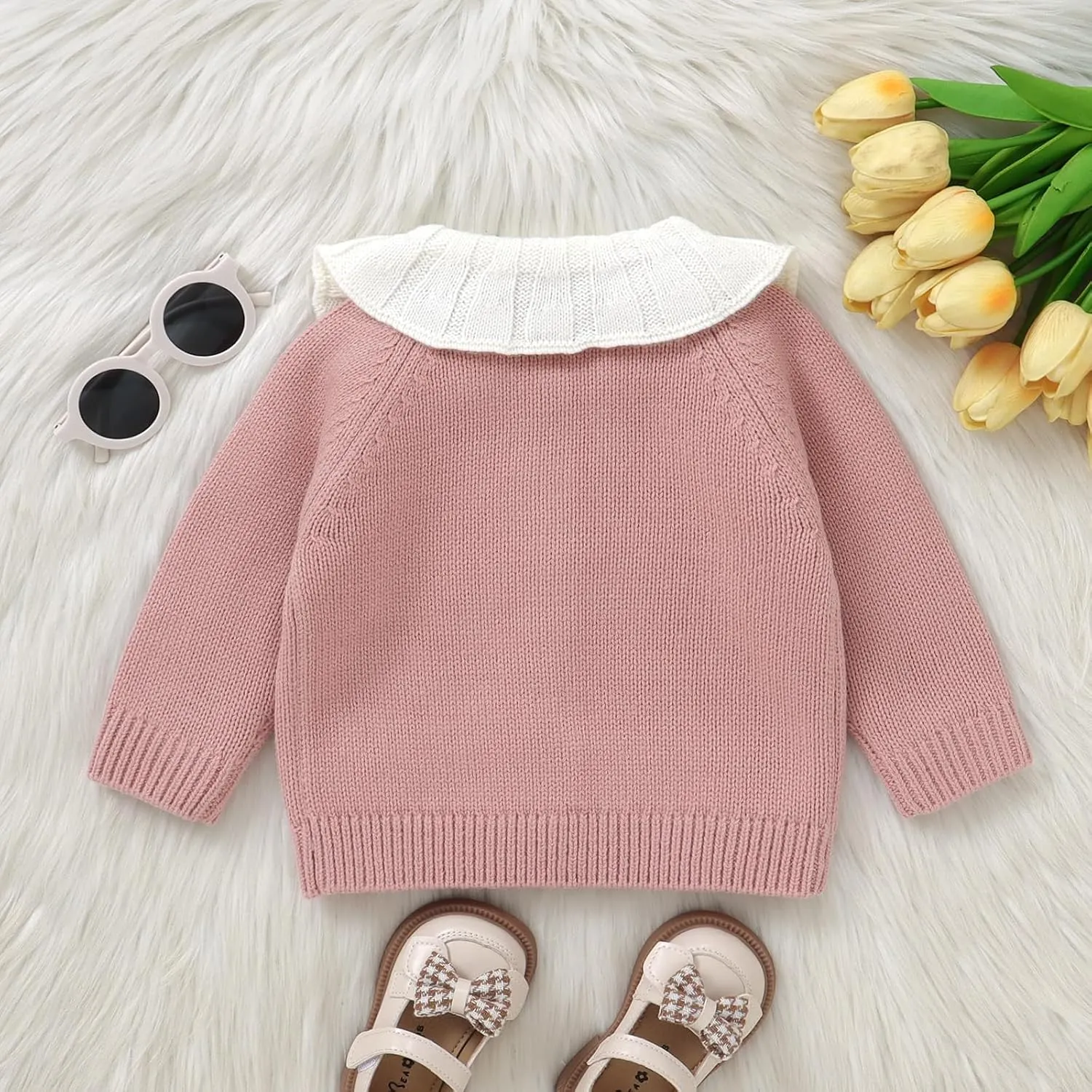 Baby Girl Cardigan Knit Sweater Animal Embroidery Chunky Coat Doll Collar Knitwear Toddler Infant Spring Clothes