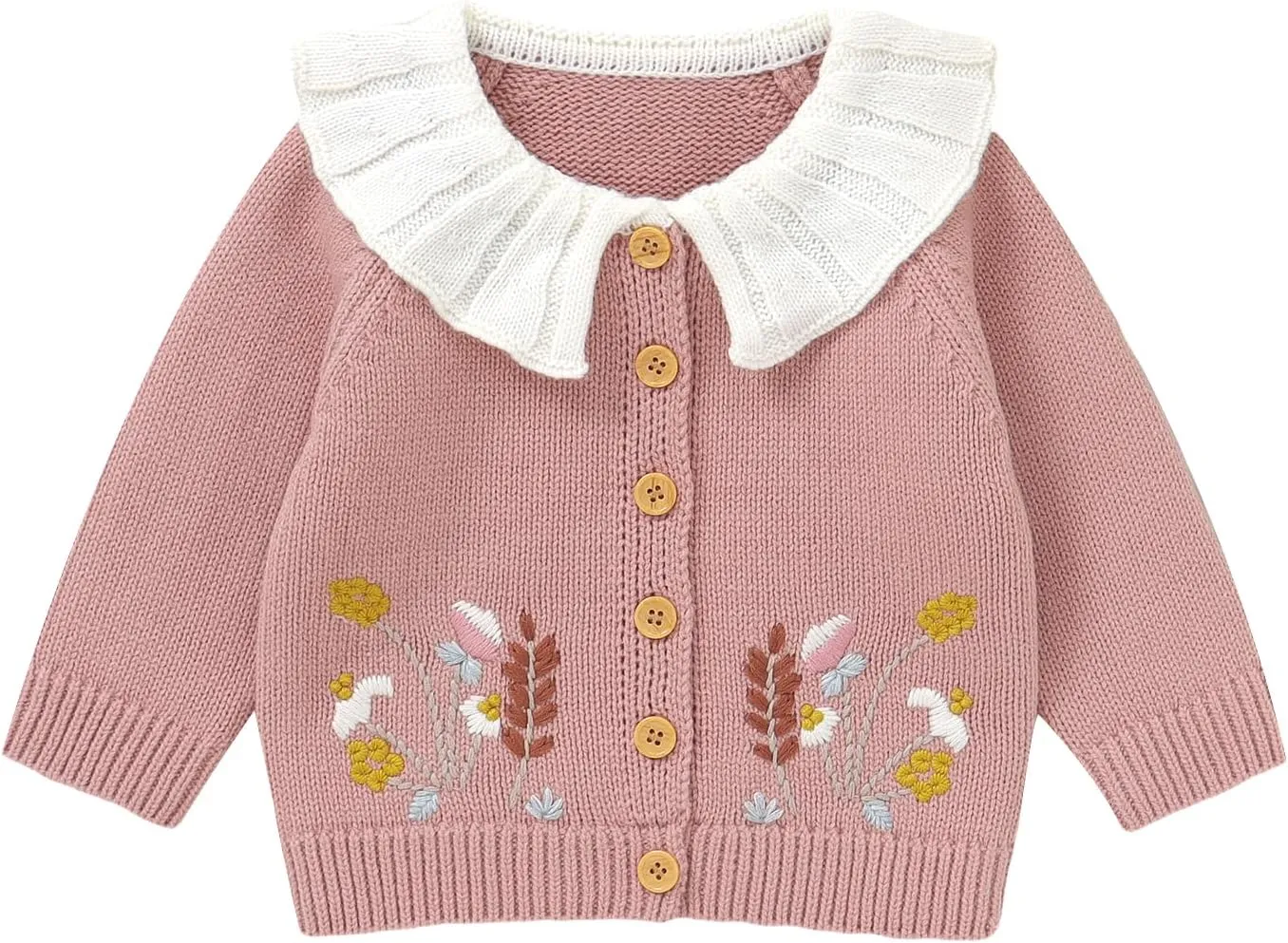 Baby Girl Cardigan Knit Sweater Animal Embroidery Chunky Coat Doll Collar Knitwear Toddler Infant Spring Clothes