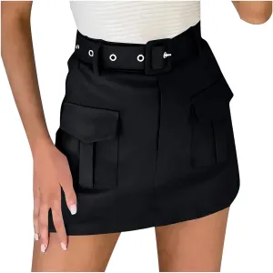 Baggy Shorts Women High Waisted Fashionable Pocket Belt Decoration Short Skirt Pants Summer Outfits for Women 2025