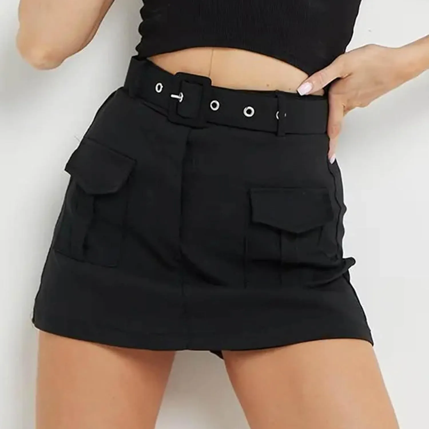 Baggy Shorts Women High Waisted Fashionable Pocket Belt Decoration Short Skirt Pants Summer Outfits for Women 2025