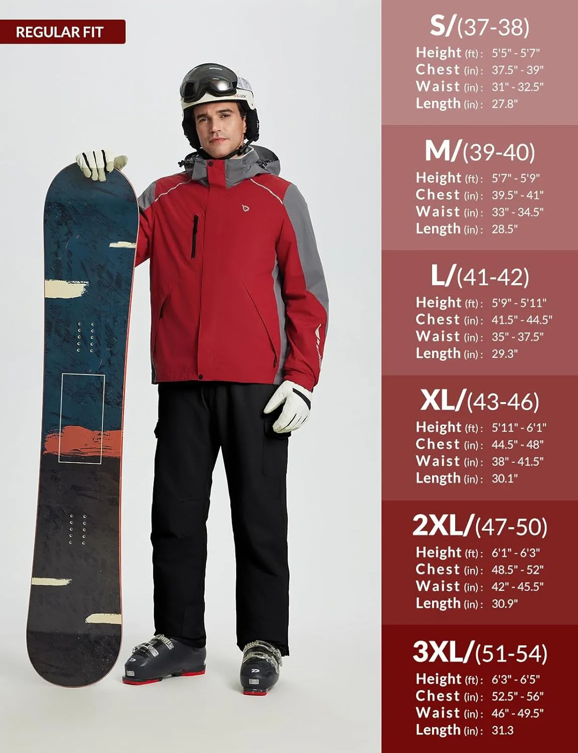 baleaf Men's Rain Jacket 3 In 1 Winter Ski Waterproof Windbreaker Hooded Reflective Packable with Polar Fleece Jacket
