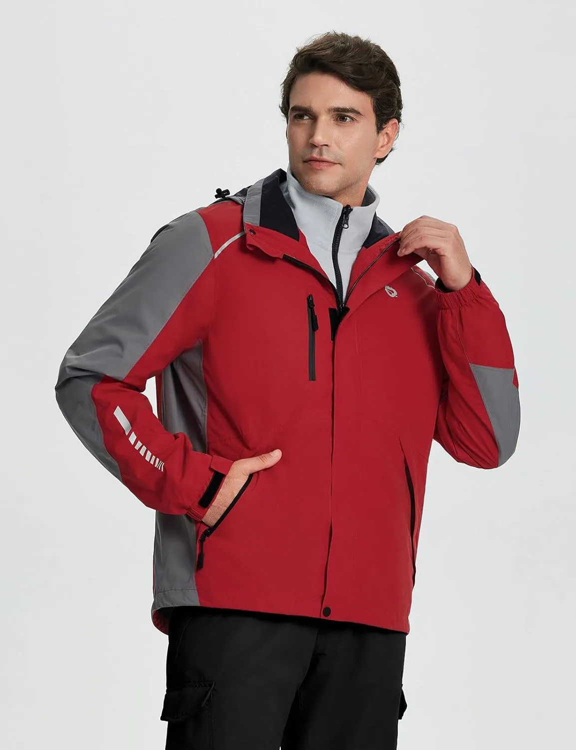 baleaf Men's Rain Jacket 3 In 1 Winter Ski Waterproof Windbreaker Hooded Reflective Packable with Polar Fleece Jacket