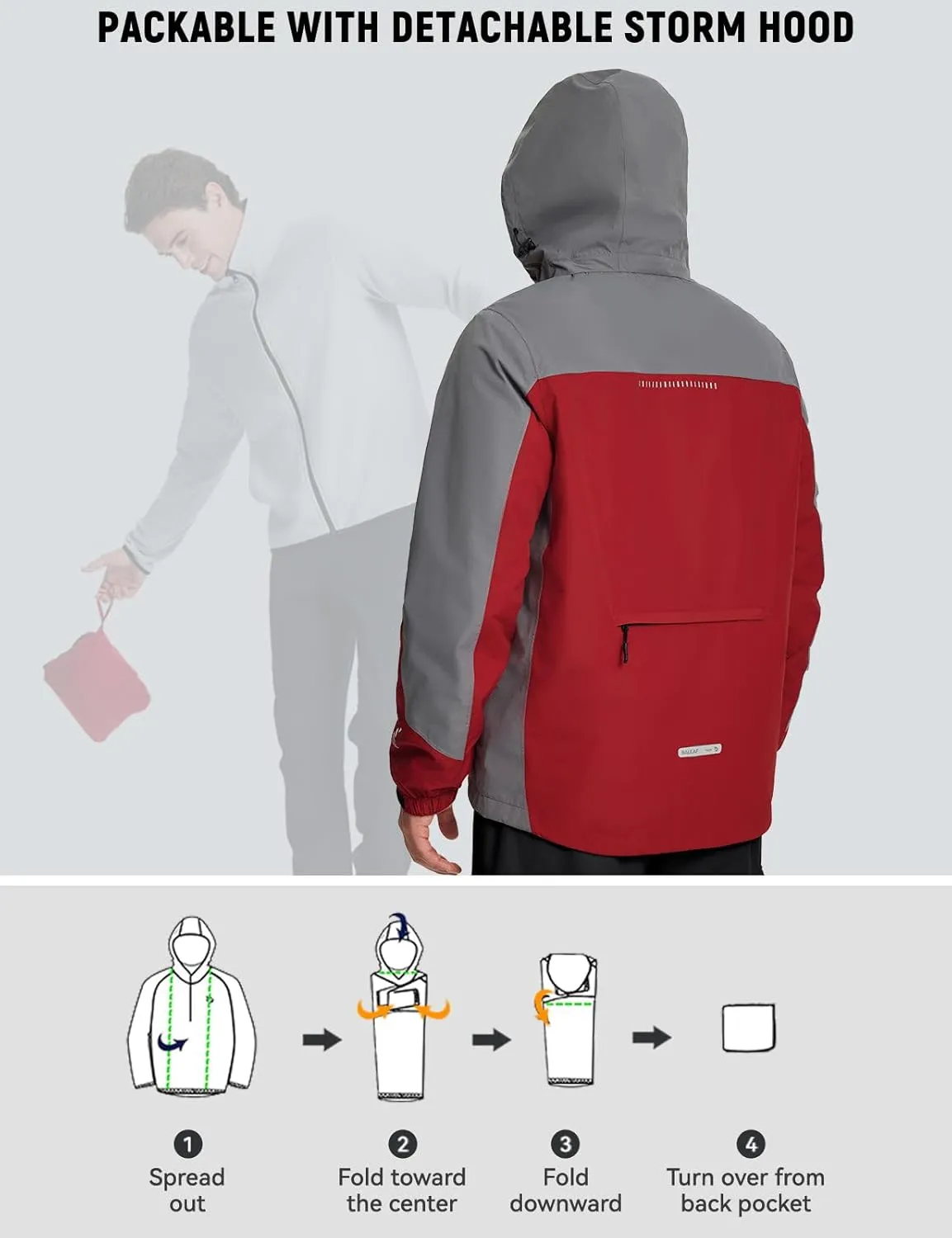 baleaf Men's Rain Jacket 3 In 1 Winter Ski Waterproof Windbreaker Hooded Reflective Packable with Polar Fleece Jacket