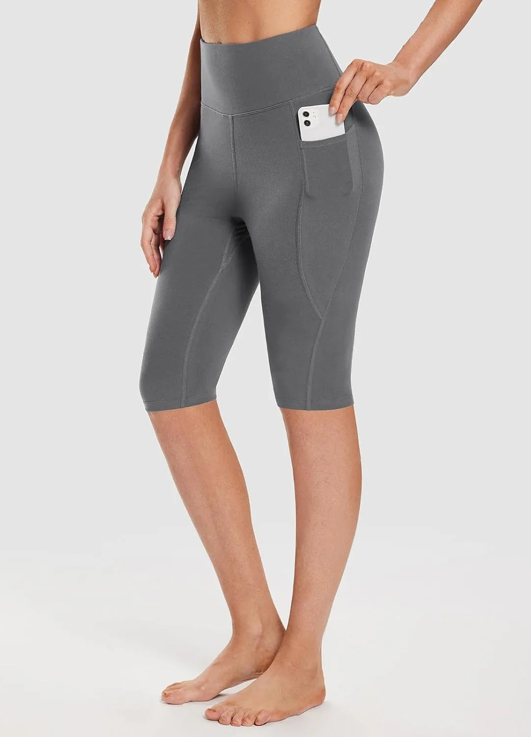 baleaf Women's Knee Length Cotton Capri Leggings with Pockets, High Waisted Casual Summer Yoga Workout Exercise Pants