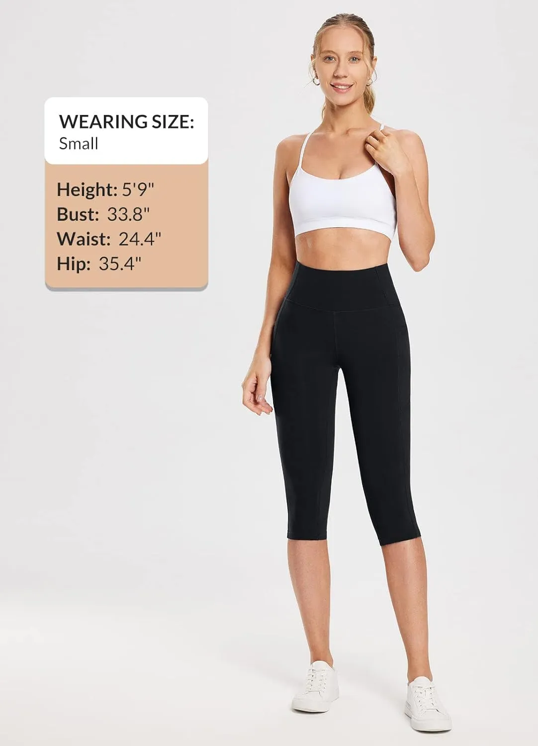 baleaf Women's Knee Length Cotton Capri Leggings with Pockets, High Waisted Casual Summer Yoga Workout Exercise Pants