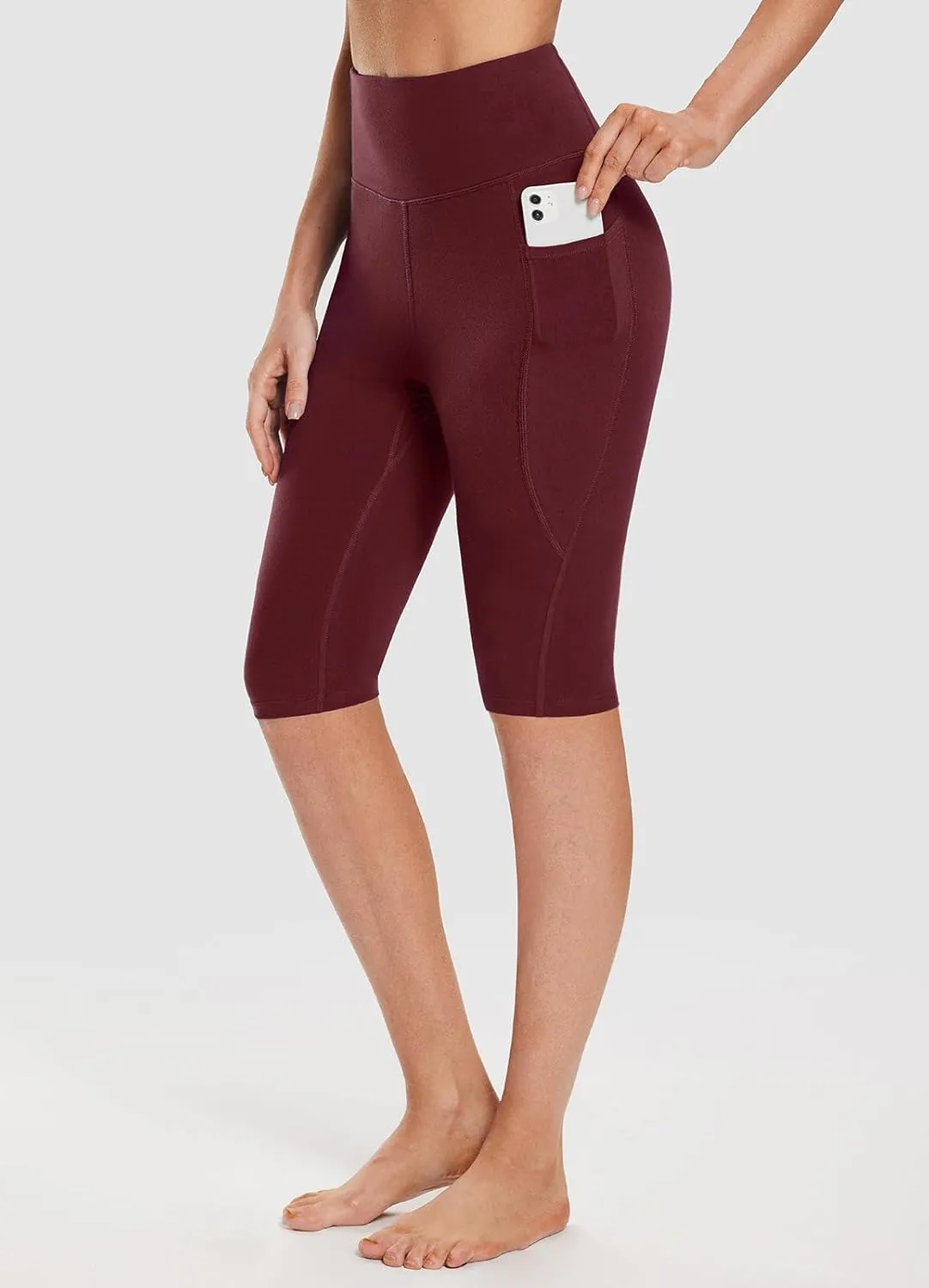 baleaf Women's Knee Length Cotton Capri Leggings with Pockets, High Waisted Casual Summer Yoga Workout Exercise Pants