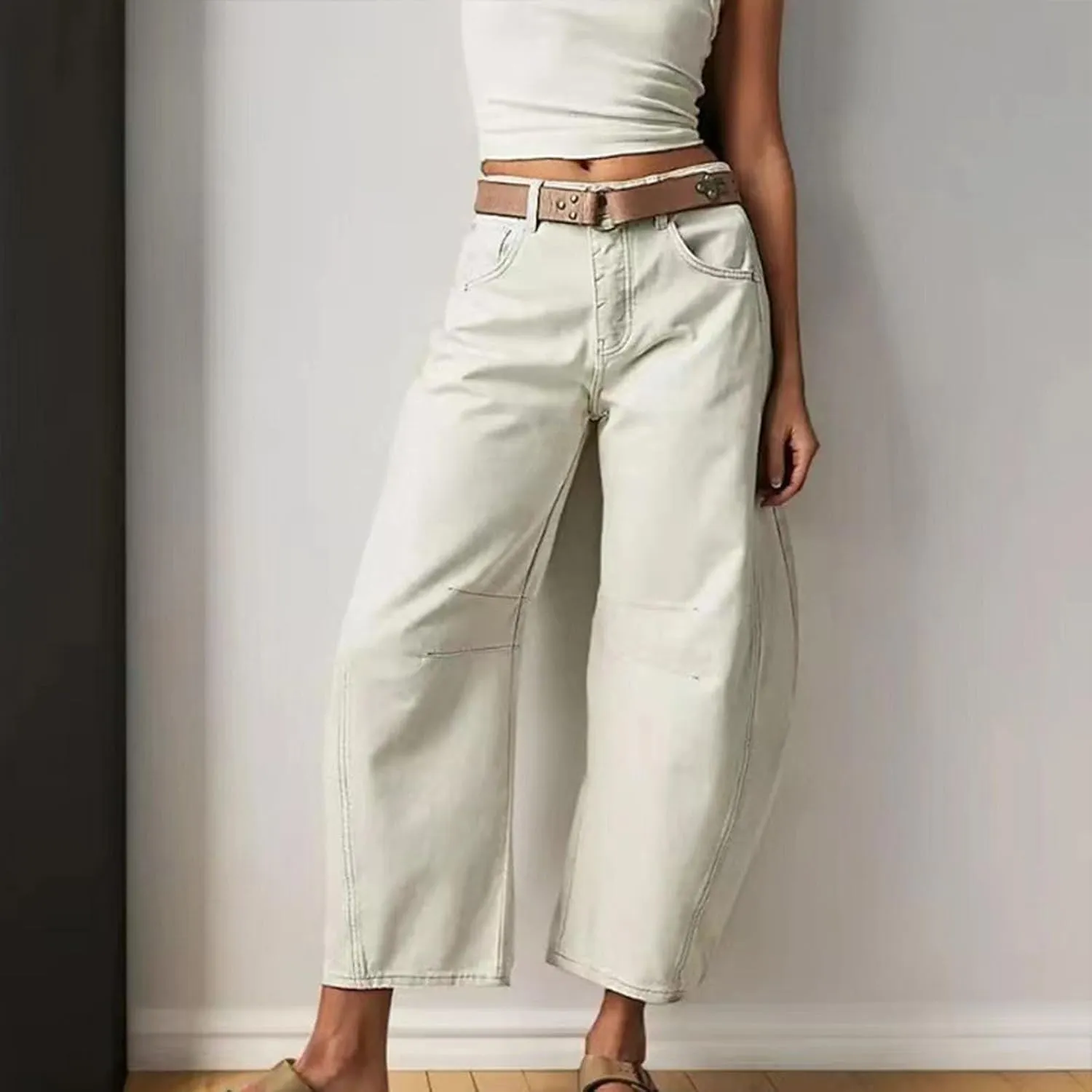 Barrel Jeans Women Petite Length Ankle Wide Leg Pants Y2K Baggy Casual Vintage Boyfriend Mid Rise Harem Denim Pants