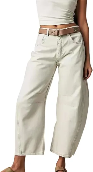 Barrel Jeans Women Petite Length Ankle Wide Leg Pants Y2K Baggy Casual Vintage Boyfriend Mid Rise Harem Denim Pants