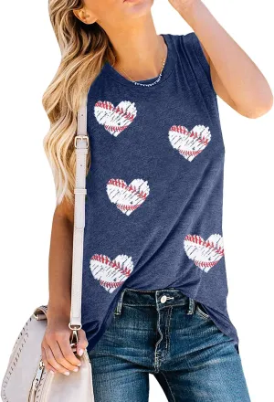Baseball Tank Tops Women Baseball Mom Shirt Love Heart Baseball Graphic Tee Casual Baseball Sleeveless Workout Top
