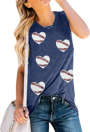 Baseball Tank Tops Women Baseball Mom Shirt Love Heart Baseball Graphic Tee Casual Baseball Sleeveless Workout Top