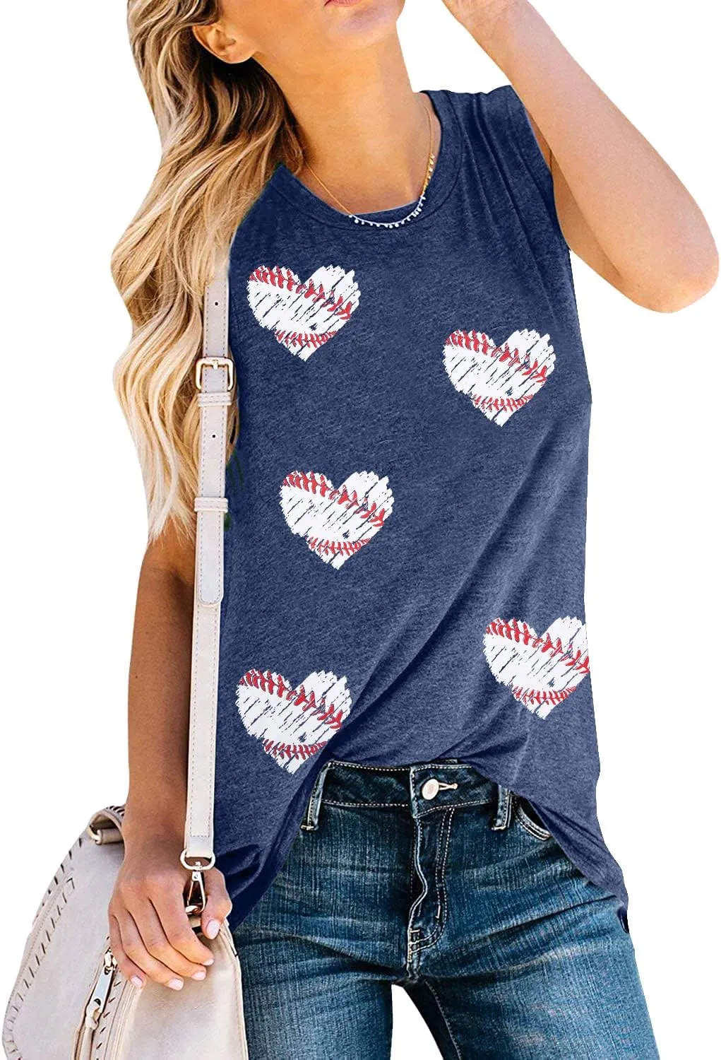 Baseball Tank Tops Women Baseball Mom Shirt Love Heart Baseball Graphic Tee Casual Baseball Sleeveless Workout Top